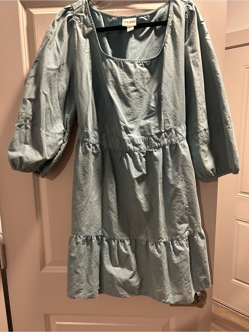 Ava & Viv Dusty Blue Puff Sleeve Tiered Dress
